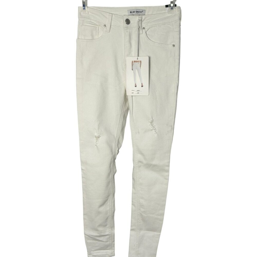 Blue Savvy White High Rise Rigid Denim Jeans Size 9/29 Distressed Skinny Leg NEW